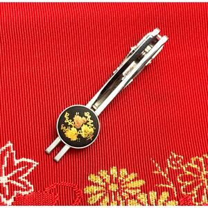 Vintage Japanese Tie Clip with 24K Gold Inlay, Pure Gold Zogan, Asian Leaf Motif